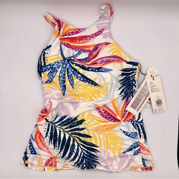 Calia Carrie Underwood High Neck Tankini Top in Watercolor Palms size XS NWT - Picture 3 of 9